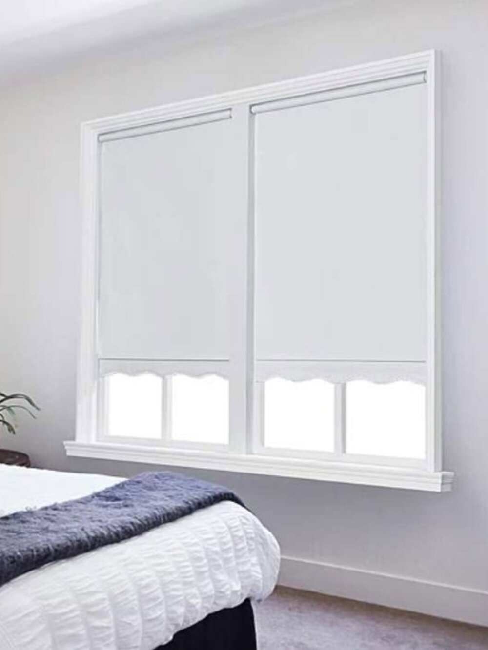 Cordless Blackout Fringed Roller Shade Brilliant White 28.5 in x 64 in